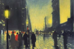 City, people, street, street lights, city lights, distant city, philip wilson steer impressionism painting