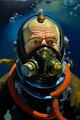 Big nose diver, prize winning oil painting