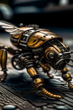bee, paradox, metal, mechanical, close-up, hyperdetail, parked on the ground