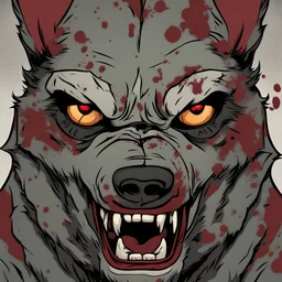 one wolf, angry, zombie,comic book, cartoon,