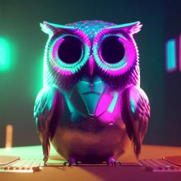 DJ owl, unreal 5, octane render, cinema4d, redshift render, hyper realistic, cenematic, vibrancy, synthwave, retouch, centered, dynamic lighting, dramatic lighting, 4k, highly detailed, attractive beautiful, realistic, epic composition, holographic,