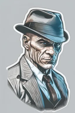 designe for a sticker, gangster man, chalk color drawing, White background, highly detailed clean, 3D vector image