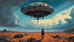 Out there and back, Science fiction painting, Denis Sarazhin, Hipgnosis, Alex Andreev, Simon Stalenhag, ominous sky, cross processing print