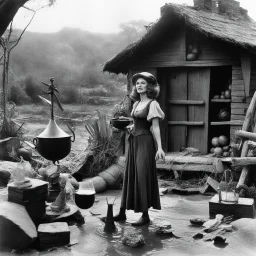 [high res photo by Ray Harryhausen] She lived in a world of magic Possessed by the devil's skew From her shack near the swampland That's made of mud-pie brick Marie stirred her witch's brew