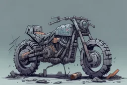 motorcycle, comic book,post-apocalypse, gray background,