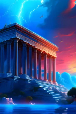 a painting of greek temple, a detailed matte painting by Nassos Daphnis, pixabay contest winner, sots art, concept art, wallpaper, outrun