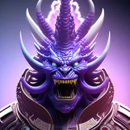 oni purple villain in galaxy, teal and purple smoke, detailed, realistic, 4k