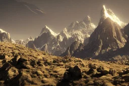 Sci fi mountains, planet in the horiozn