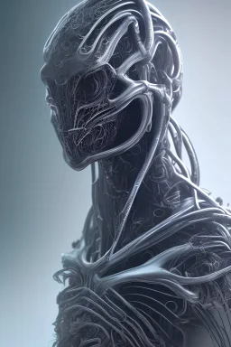 evil alien, devil, brutal face, tron, head, with hairs, 8k, finely detailed, dark light, photo realistic, hr giger, cyberpunk