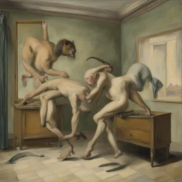 a chimera in a subliminal room, a chimera in a subliminal room, depicted by balthus