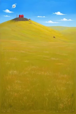 striking out across the valley to find a new hill that’s just being built; a surrealistic interpretation of Philip Guston