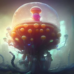 biomorphic jellyfish morphed with electronic wiring and mixed with lighting, Nanopunk and Biopunk with cyberpunk look,golden hour,MTG,digital painting, wonderful ambient colors, art by Jarosław Jaśnikowski mixed with Sheila Martin mixed with Fletch mixed with Frank Sun mixed with Anna Dittmann mixed with Alena Aenami.