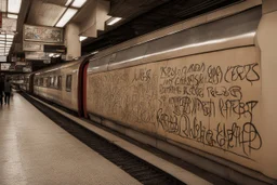 Jesus Christ is Writing the text: :KEBAB BROTHERS: everywhere in Graffiti text, in train station