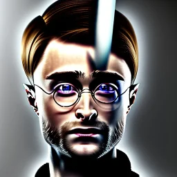 Daniel Radcliffe, close-up head, cyberpunk, realistic light, ray-tracing, realistic skin with details