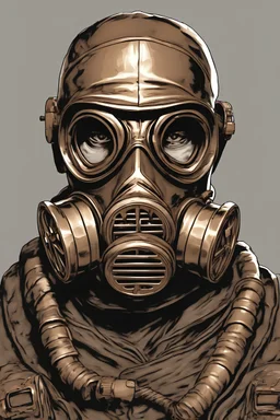 warrior portrait, Bronze metal gas-mask, comic style