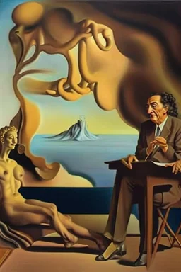 Harmony; Salvador Dali in a schoolboy desk drawing his mother posing for him