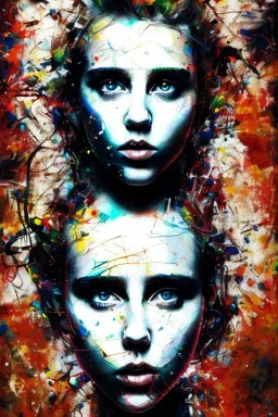 Danish singer MØ face, Abstract portrait by Yoji Shinkawa, Jackson Pollock