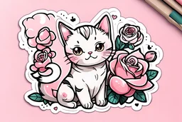 cute stickers, sketch kawaii cats color rose