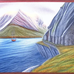 Colored pencil drawing. Norwegian lancscape.