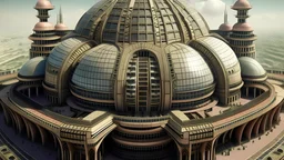 a arabic metropoli, huge building on retro futurism style, arabic art culture, a lot of buildings, onion domes