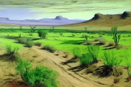 A green desert near a Karoo painted by Claude Monet