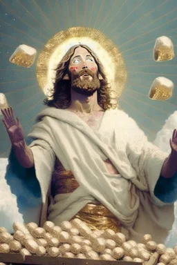 Jesus arrived in heaven with two piles of skins, where the potato-nosed God was waiting with champagne.