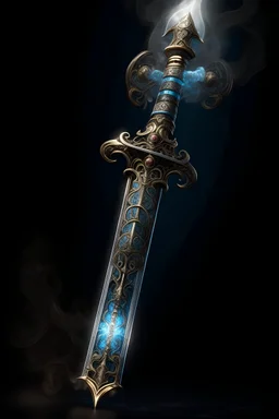 An intricate magic sword, that has steam coming off of it