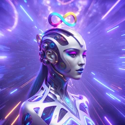 ∞ 3D infinity symbol, perfect infinity ∞, bright colors, +infinity totally-symmetrical ∞, ∞ on cyborg's forehead, head and upper body, exotic, inspiring, fantasy, scientific, friendly, beautiful, octane render, 8k post-production, artstation: award-winning: atmospheric: commanding: fantastical: clarity: 16k: ultra quality: striking: brilliance: liquid medium: stunning colors: amazing depth; lens: f/8, 24mm