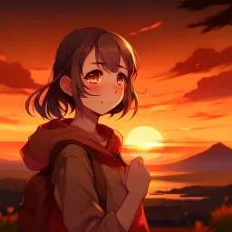 girl, anime style, comedy, hornor, sunset