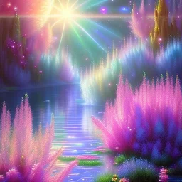 one big cosmic flowers crystal subtle in a galactic ambiance , blue lake, cascade, delicate flowers, delicate colors, bin the foreground, full of details, smooth，soft light atmosphere, light effect，vaporwave colorful, concept art, smooth, extremely sharp, masterpiece, best quality, blue skinned, sparkling,8k, , sun light, 8K, RAW, depth of field,high contrast,