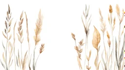Dried plants in a row filled the area in style of watercolor on a white background