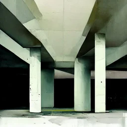 Minimal contemporary oil paintings of concrete1960s carpark covered in typography . In the style of Justin Mortimer and Phil Hale