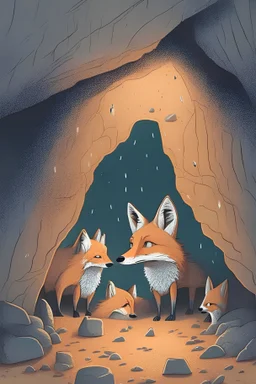 illustration of foxes returning home from a cave with teary eyes