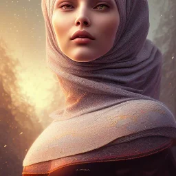 close up portrait of woman in hijab, fine detail, highly intricate, modern surrealism painting, defined cracks and breaks, high-quality, volumetric lighting, 8k, ultrahd, George Grie, Marco Escobedo, Igor Morski,Brian Froud, Howard Lyon, Selina French,