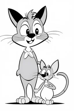 cartoon of tom and jerry. simple thin crisp lines. kids. no shading. no color