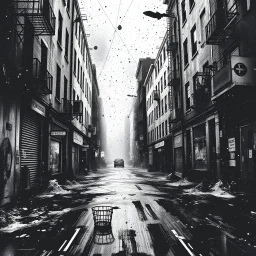 dirty back streets ghettoblaster abstract particles waves length sonic capacity black and white cube