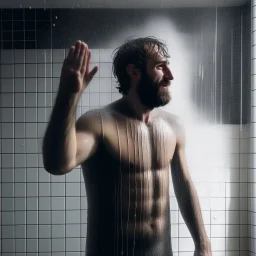 person, showering, whole body