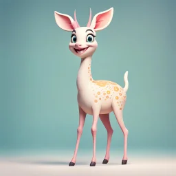 full body of a bald white tail deer standing with big smile facing the left and big eyes looking to the left , on flat background, in the style of 'My Little Pony'