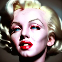 Realistic image portrait, sweet Marylin Monroe, blonde woman, grunge style, long hair, glow eyes, highly detailed, unreal engine 5, ray tracing, RTX, lumen lighting, ultra detail, volumetric lighting, 3d, finely drawn, high definition, high resolution.