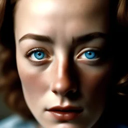Young joan crawford, blue eyes, with many freckles on her face, close up