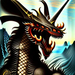 Dibujo de un dragón en una montaña con estilo de Caravaggio