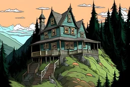 horror two-story house on a mountain color in the mountain that didn’t look naturally cartoony