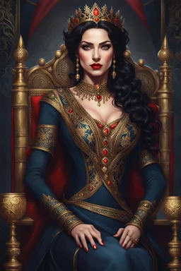 gorgeous woman, queen, black hair, game of thrones, red lipstick, fantasy, intricate, elegant, highly detailed, digital painting, artstation...