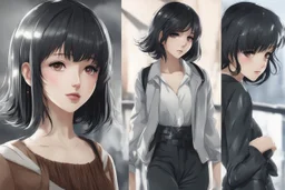 elizabeth with short black hair in 8k 2D anime realistic drawing style, elizabeth custom, close picture, rain, highly detailed, high details, detailed portrait, masterpiece,ultra detailed, ultra quality