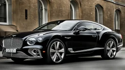 A sleek (((Black Bentley Continental))), with sharp ((teeth)) silhouettes adorning the side panels, cutting through the night like a (predator)
