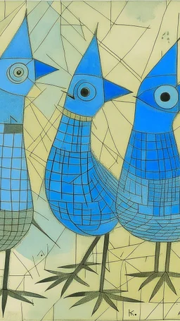 Light blue avian birds painted by Paul Klee