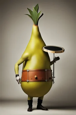 Drummer dressed as a pear