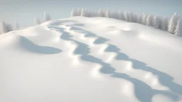 top down 3d render of a snowy landscape where footsteps in the snow form the shape of the number 2024