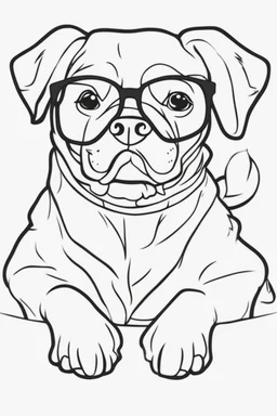 Outline art for cute coloring pages with dog with glasses, full body, white background, sketch style, only use outline, clean line art, no shadows and clear and well outlined.