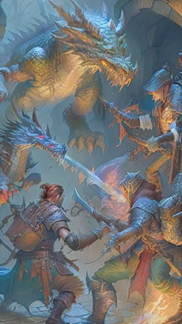 detailed rpg group fighting a dragon